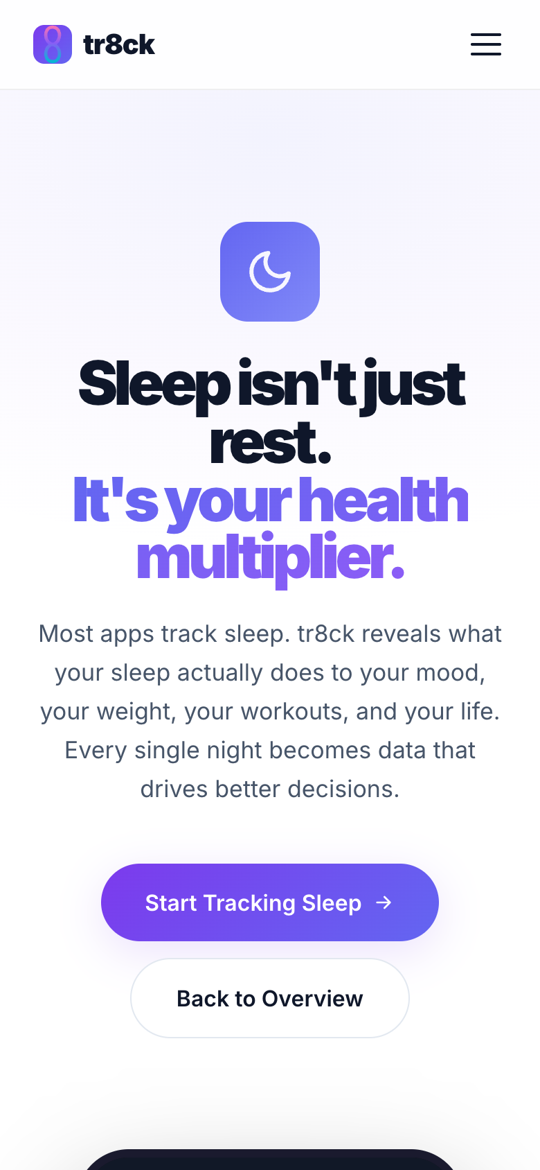tr8ck sleep tracking screen